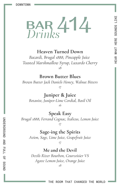 Bar 414 cocktail menu drink